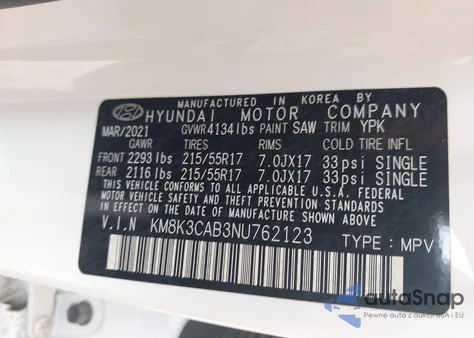 2022 Hyundai Kona Sel из США, поврежденный, VIN KM8K3CAB3NU762123